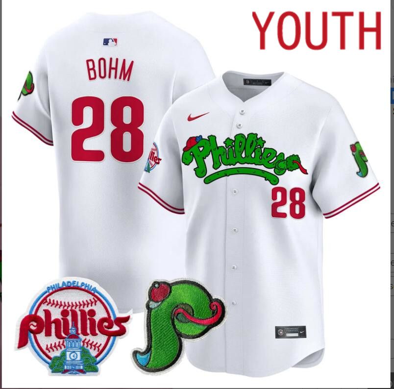 Youth Philadelphia Phillies #28 Bohm white Limited 2024 MLB Nike jersey